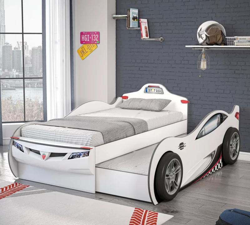 Cilek Coupe Weiß Autobett mit Freundesbett (90x190-90x180) – Bild 4