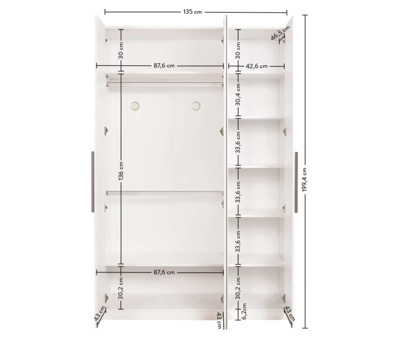 Cilek White Kleiderschrank Mit Spiegel 3-türig – Bild 5