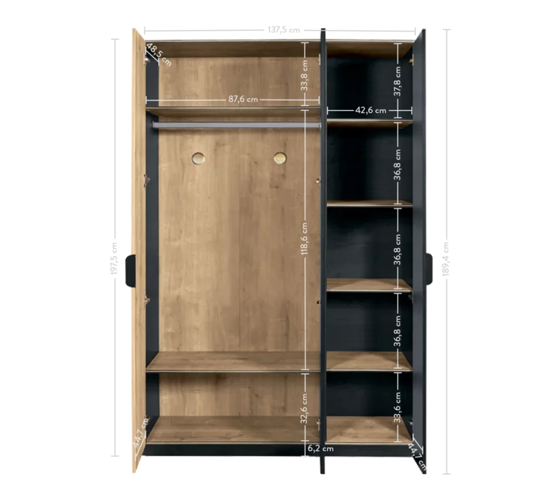 Cilek Black Line Kleiderschrank 3-türig – Bild 5