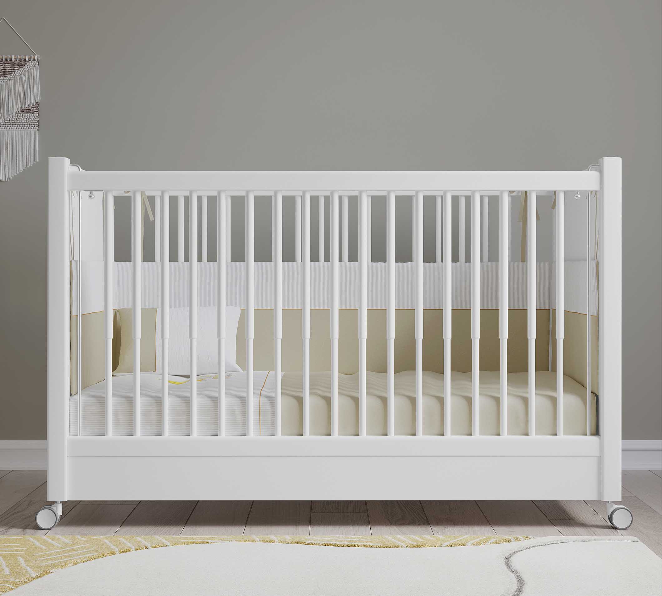 Cilek Baby Cotton mit Rollen Babybett Weiß (60 × 120 cm) – Bild 2