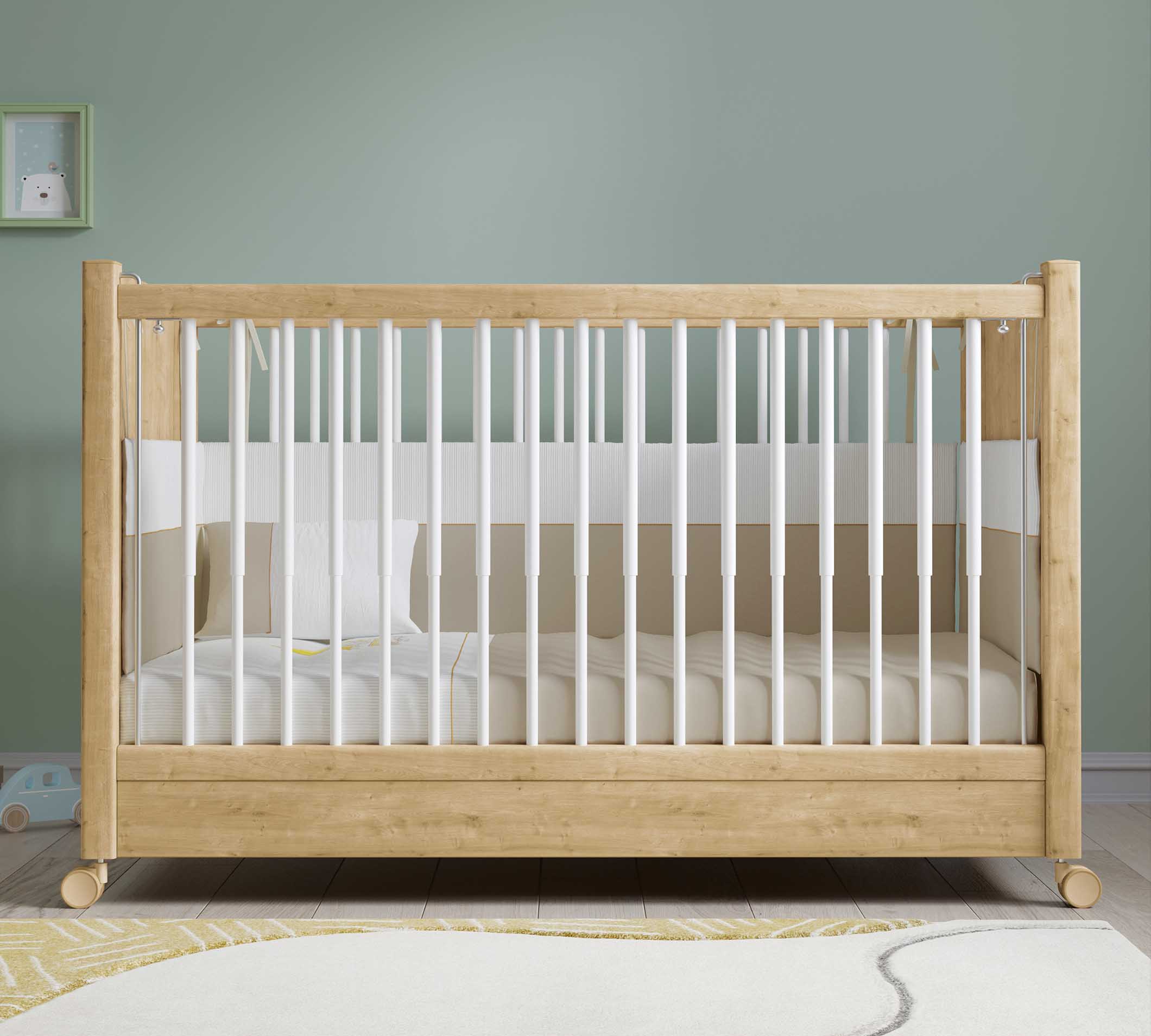 Cilek Mocha Baby Babybett Eiche mit Rollen (60 × 120 cm) – Bild 2