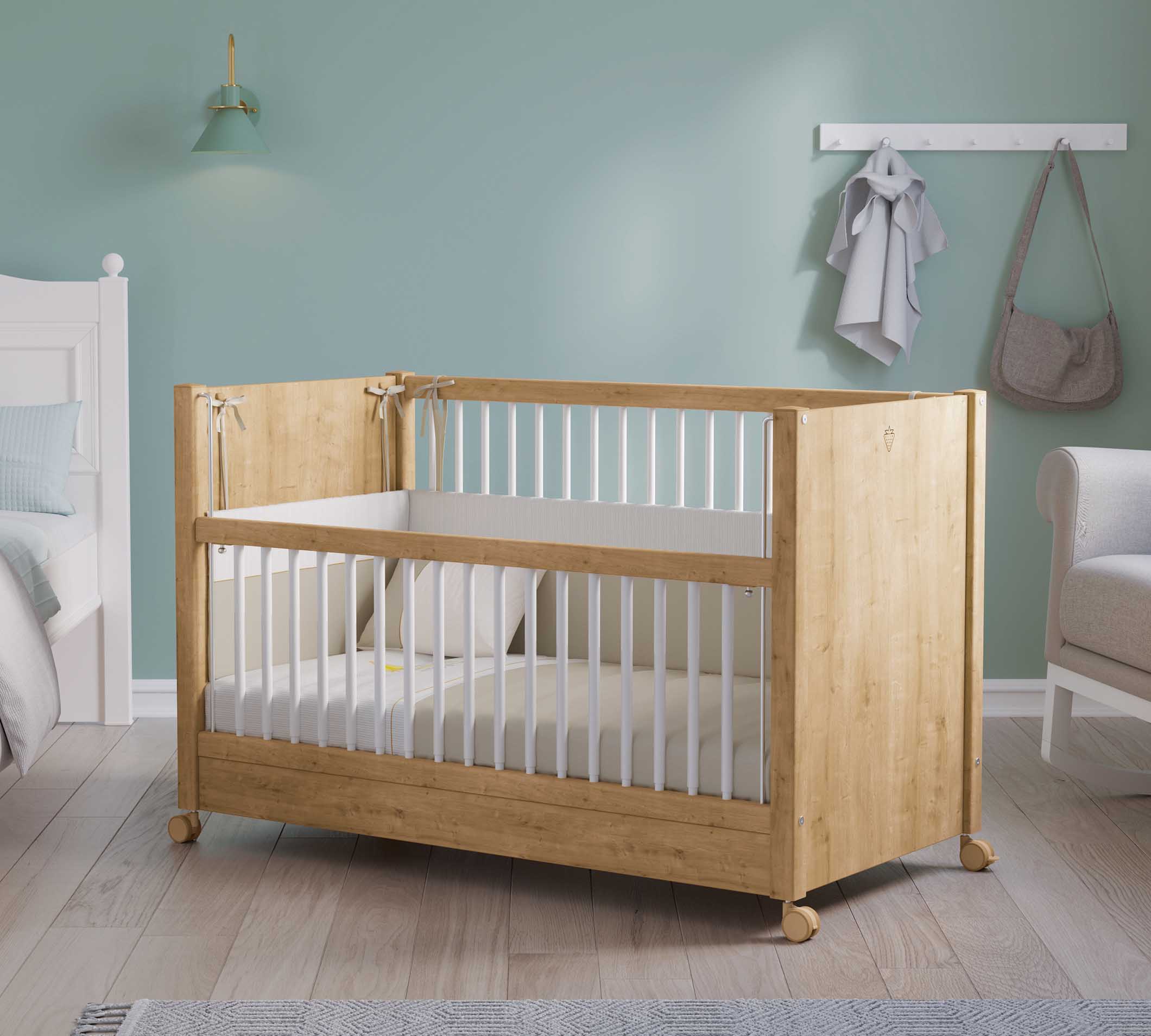 Cilek Mocha Baby Babybett Eiche mit Rollen (60 × 120 cm) – Bild 3