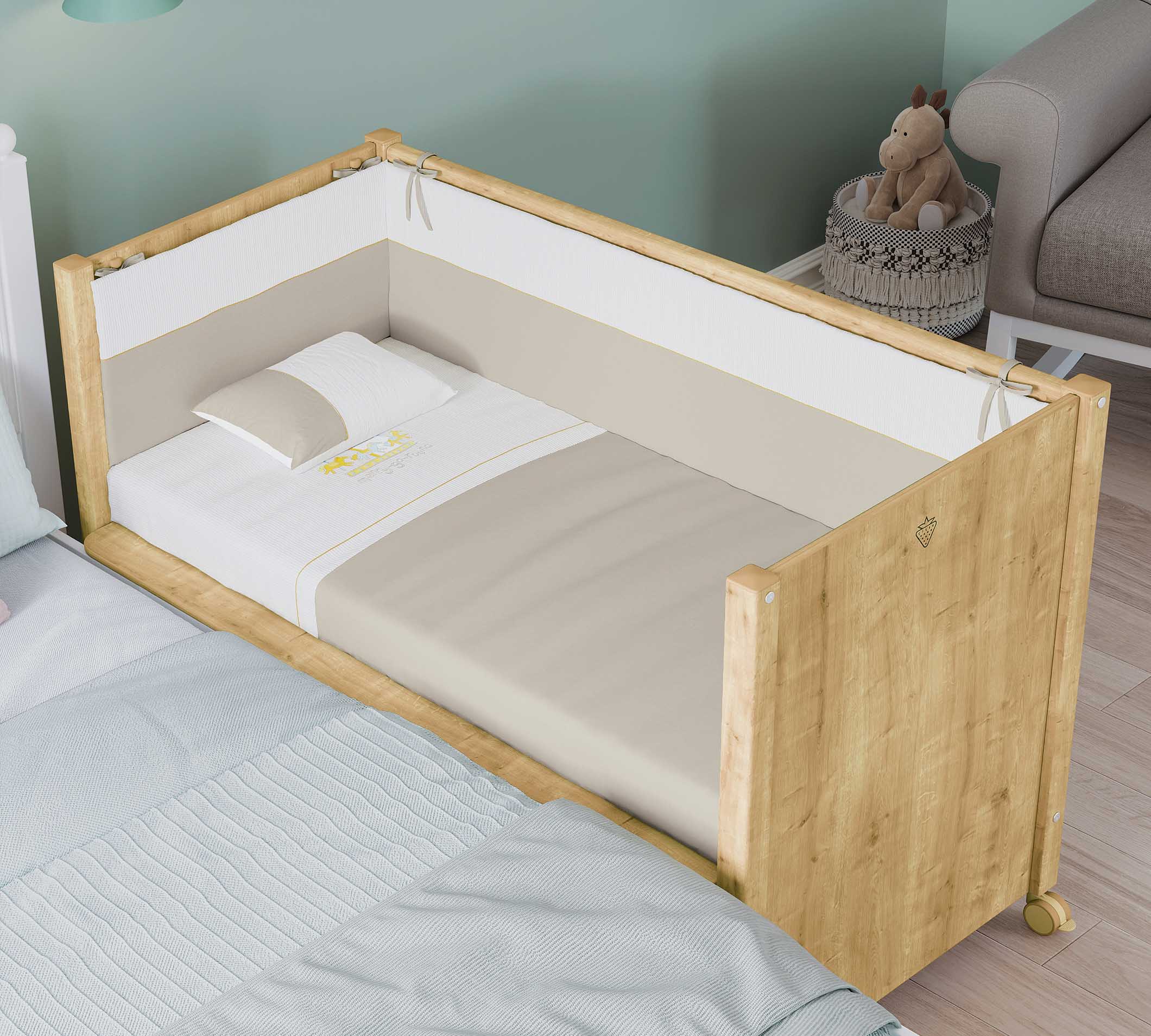 Cilek Mocha Baby Babybett Eiche mit Rollen (60 × 120 cm) – Bild 5