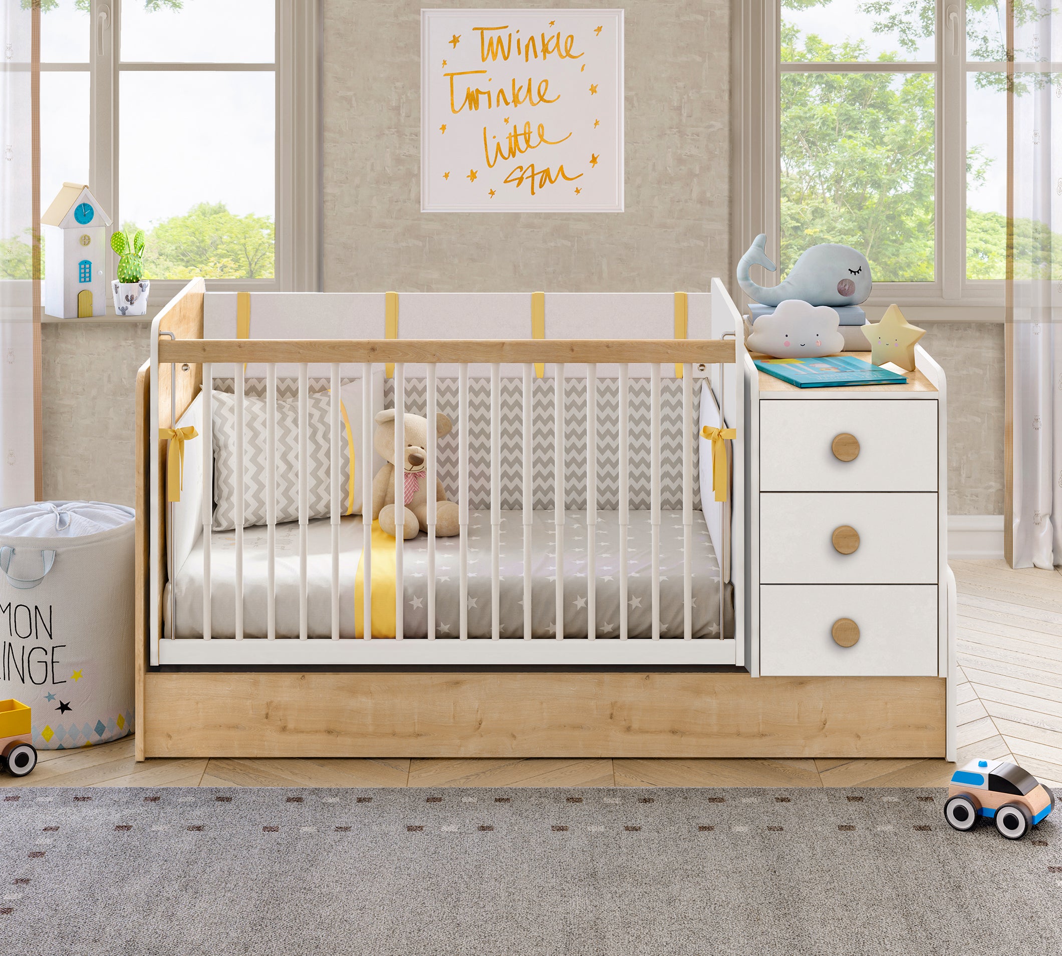 Cilek Natura Baby Schaukel- und Umbaubett (70 × 115–70 × 160 cm) – Bild 2