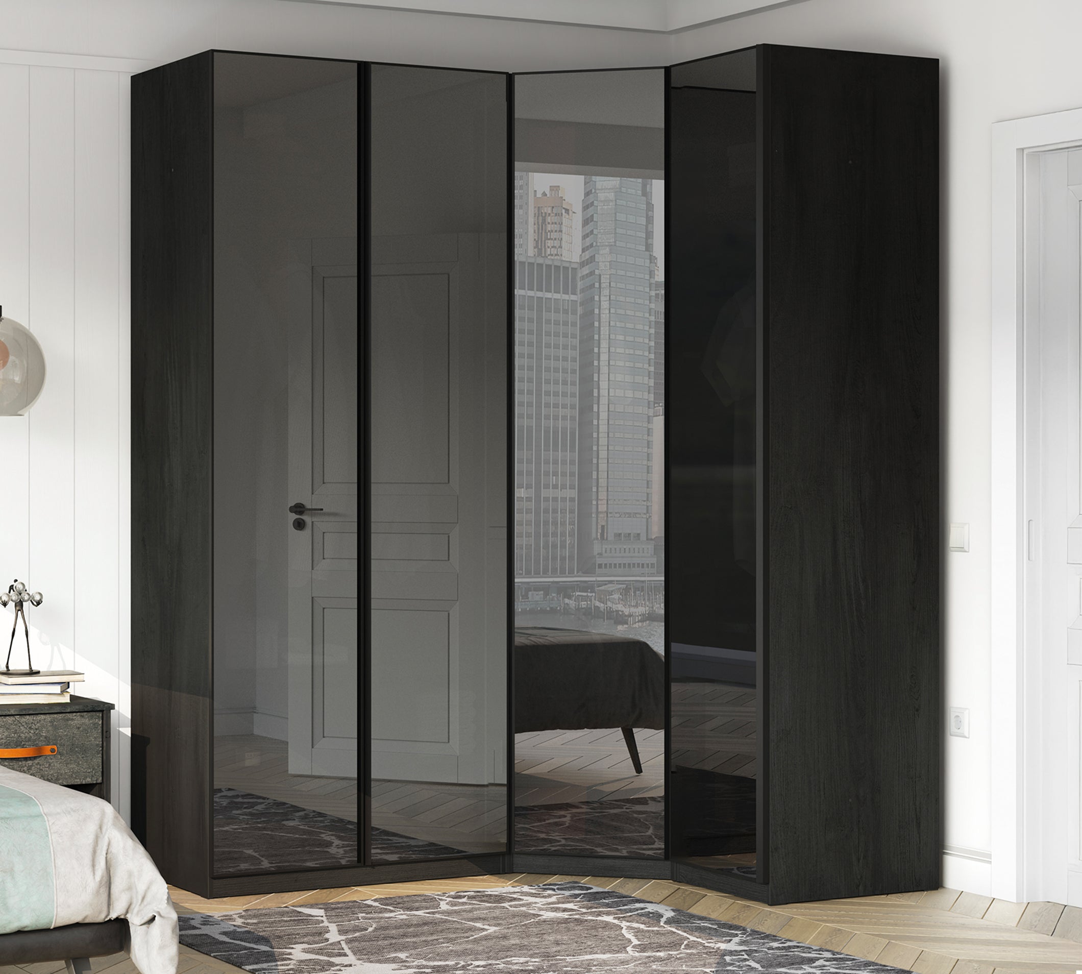 Cilek 3-türiger Kleiderschrank Schwarz (Glastür) – Bild 3