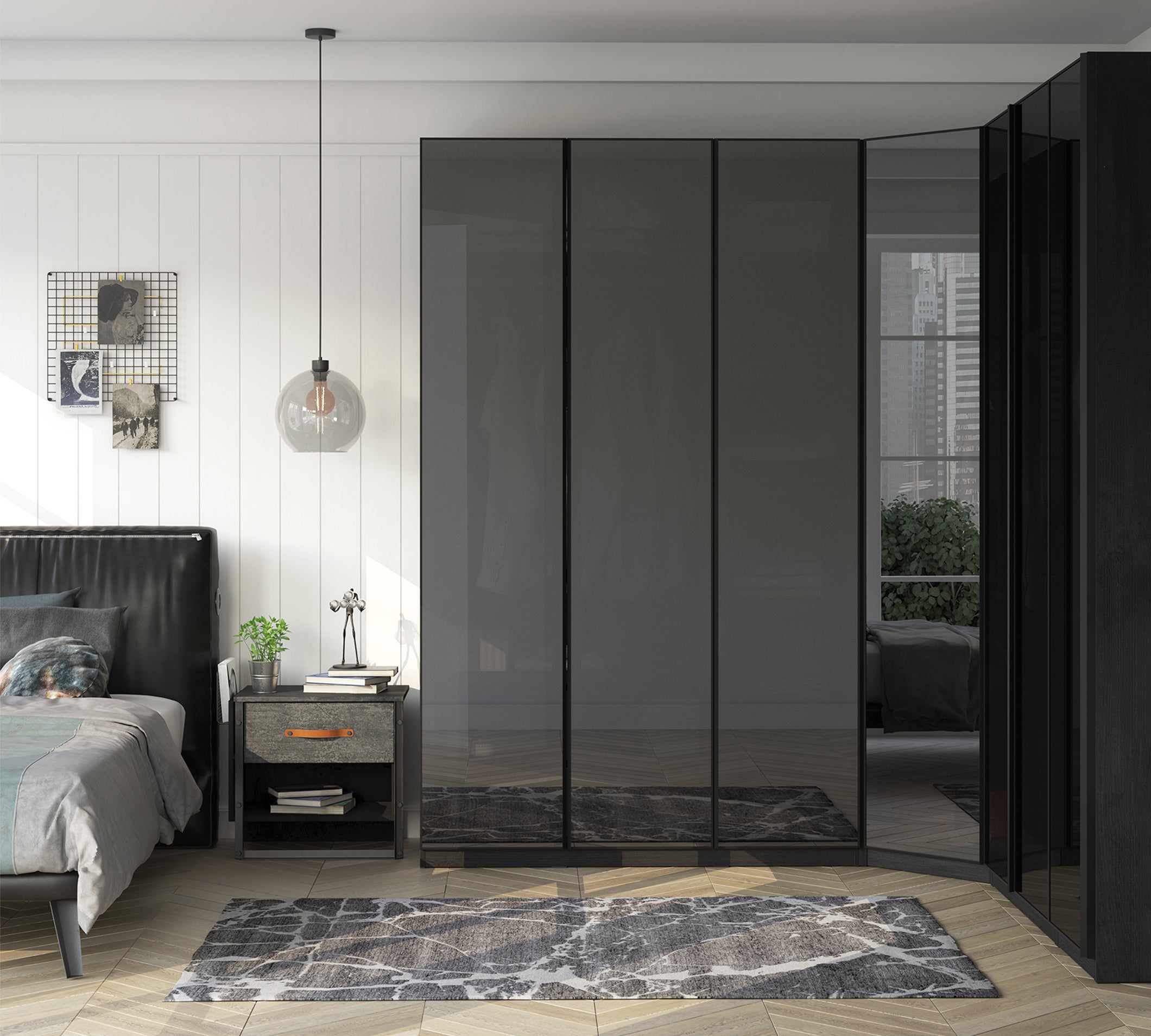 Cilek 3-türiger Kleiderschrank Schwarz (Glastür) – Bild 4