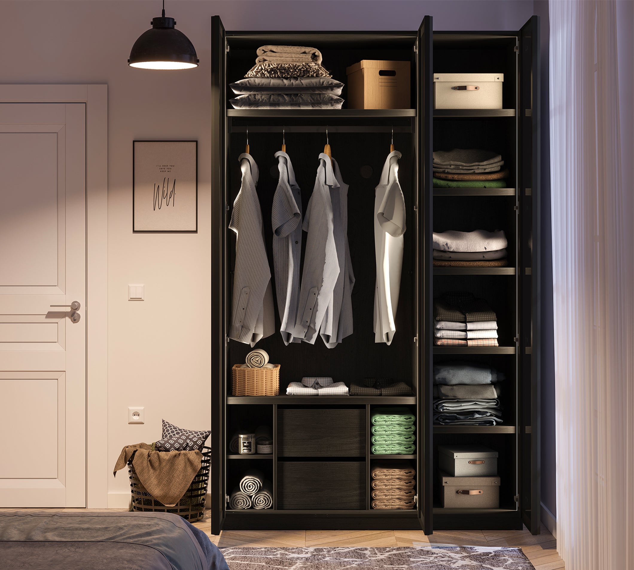 Cilek 3-türiger Kleiderschrank Schwarz (Glastür) – Bild 2