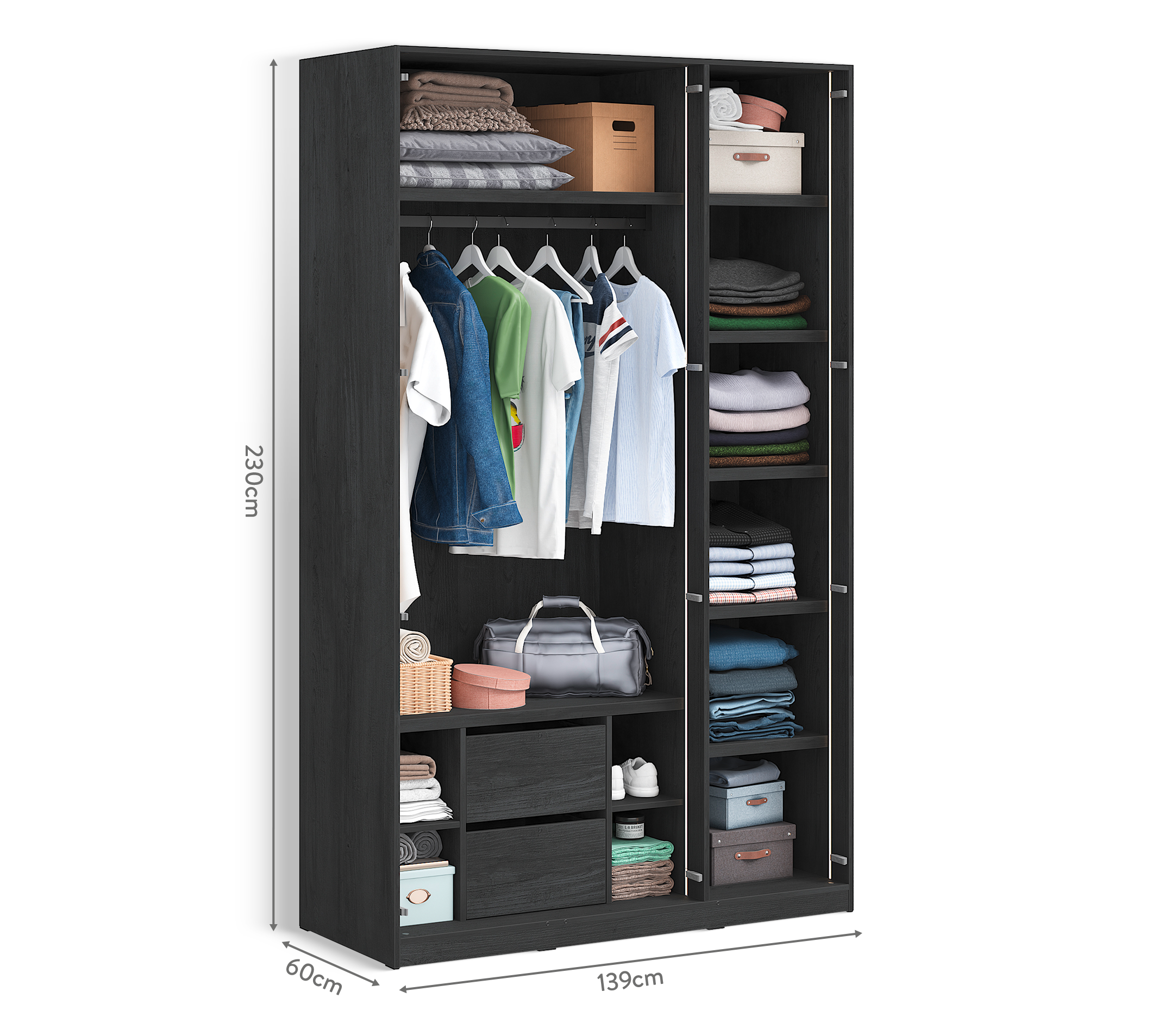 Cilek 3-türiger Kleiderschrank Schwarz (Glastür) – Bild 6