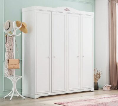 Cilek Rustik White 4-türiger Kleiderschrank