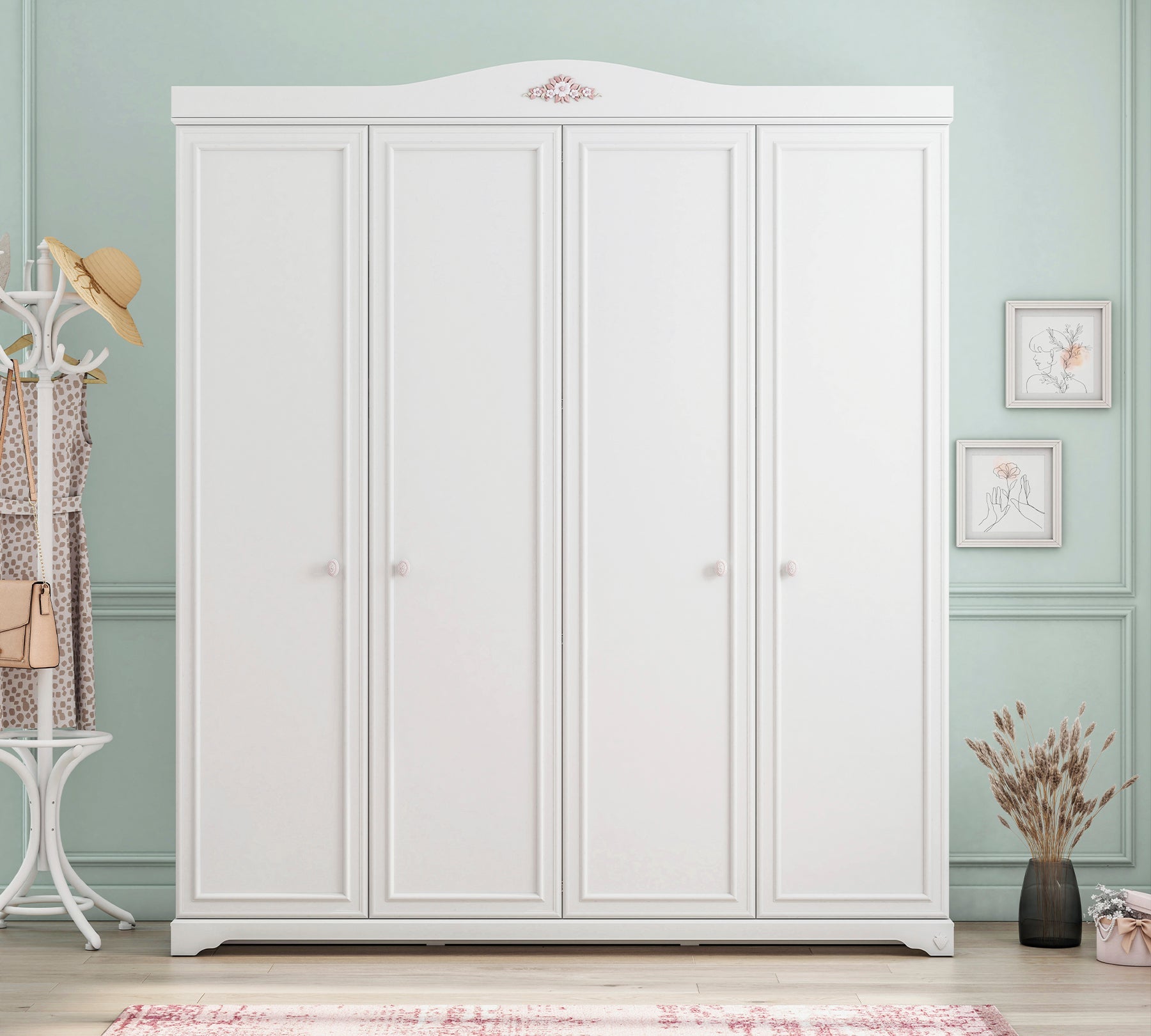 Cilek Rustik White 4-türiger Kleiderschrank – Bild 8