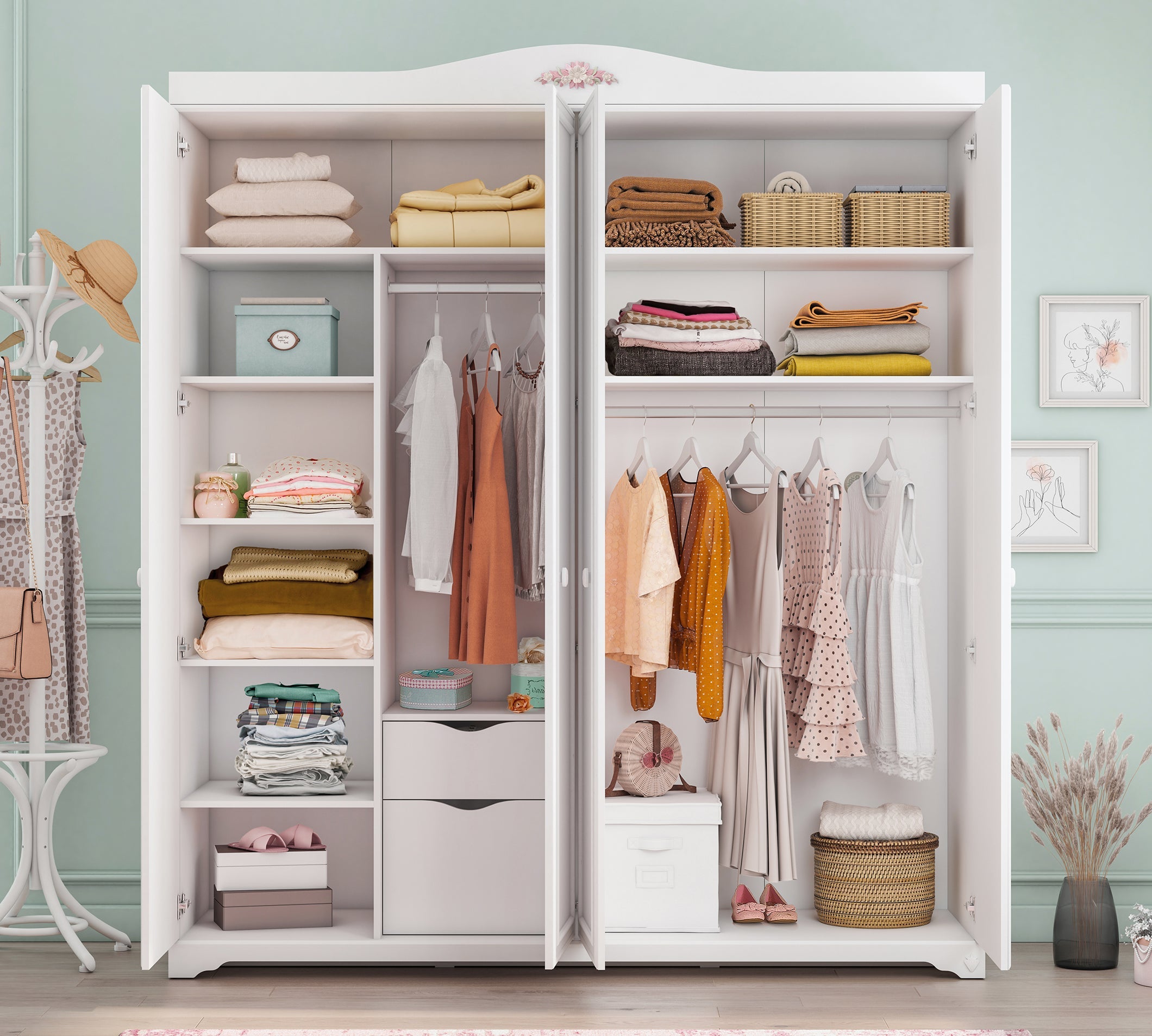 Cilek Rustik White 4-türiger Kleiderschrank – Bild 7