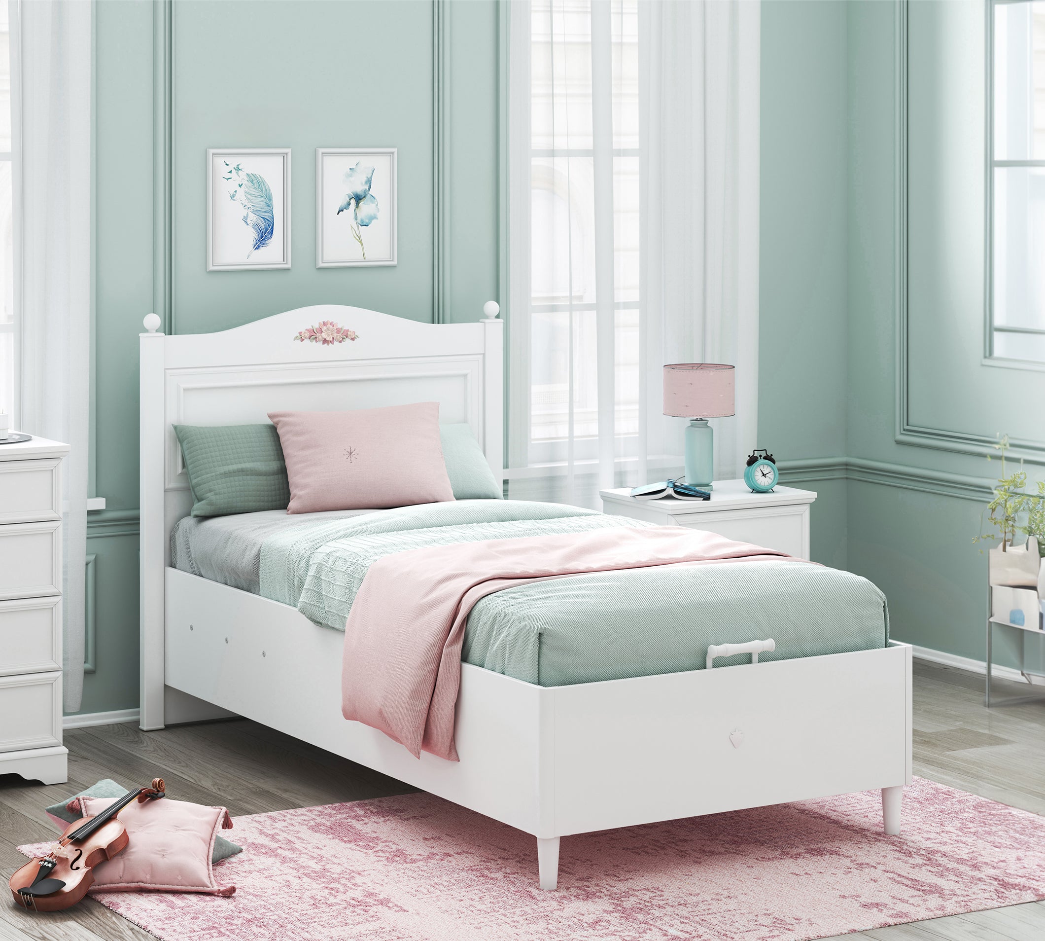 Cilek Rustik White RUSTIC Weiß Bett WITH BASE
