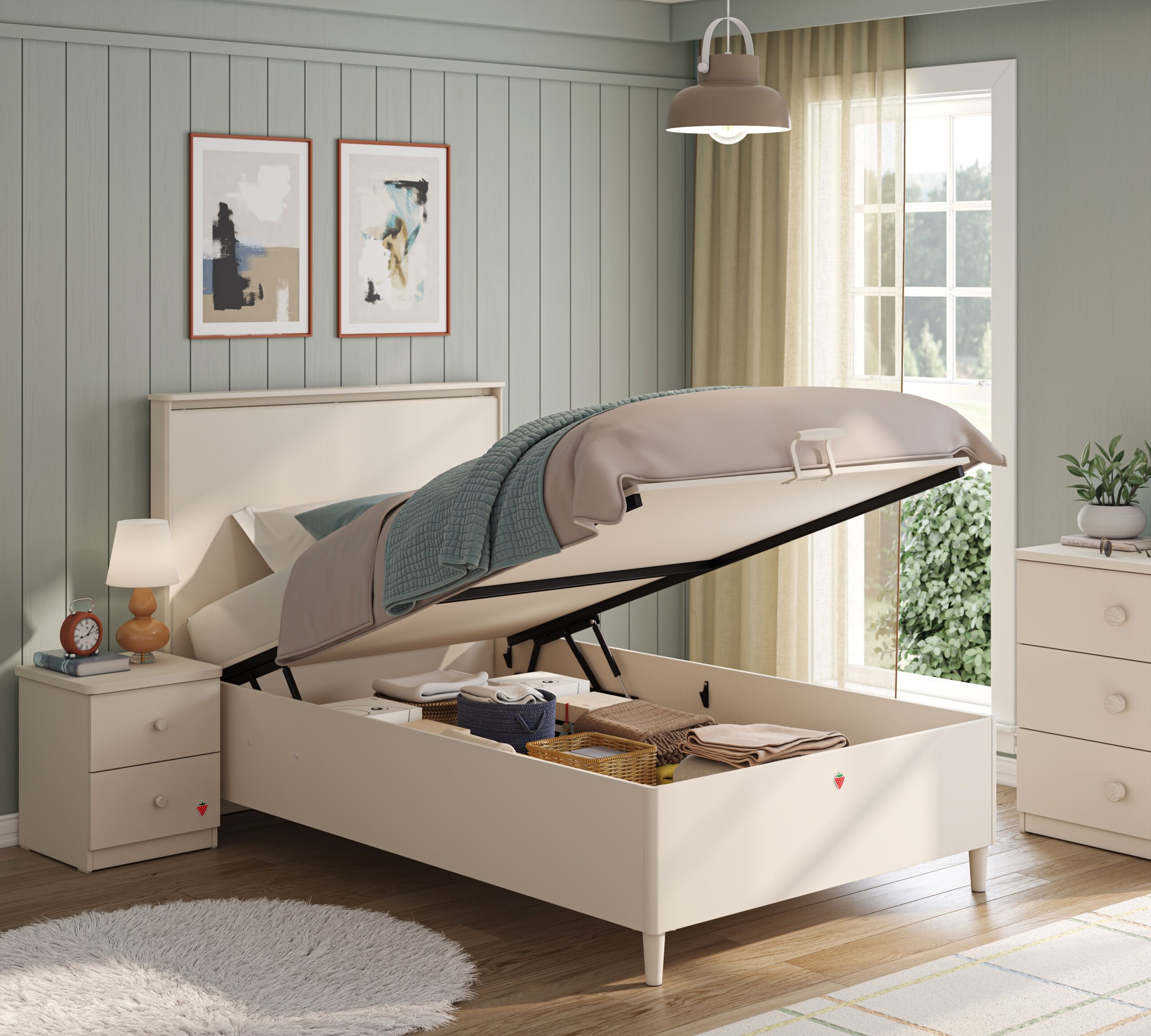 Cilek Varia Cream Stauraumbett mit flachem Kopfteil (100 × 200 cm) – Bild 2