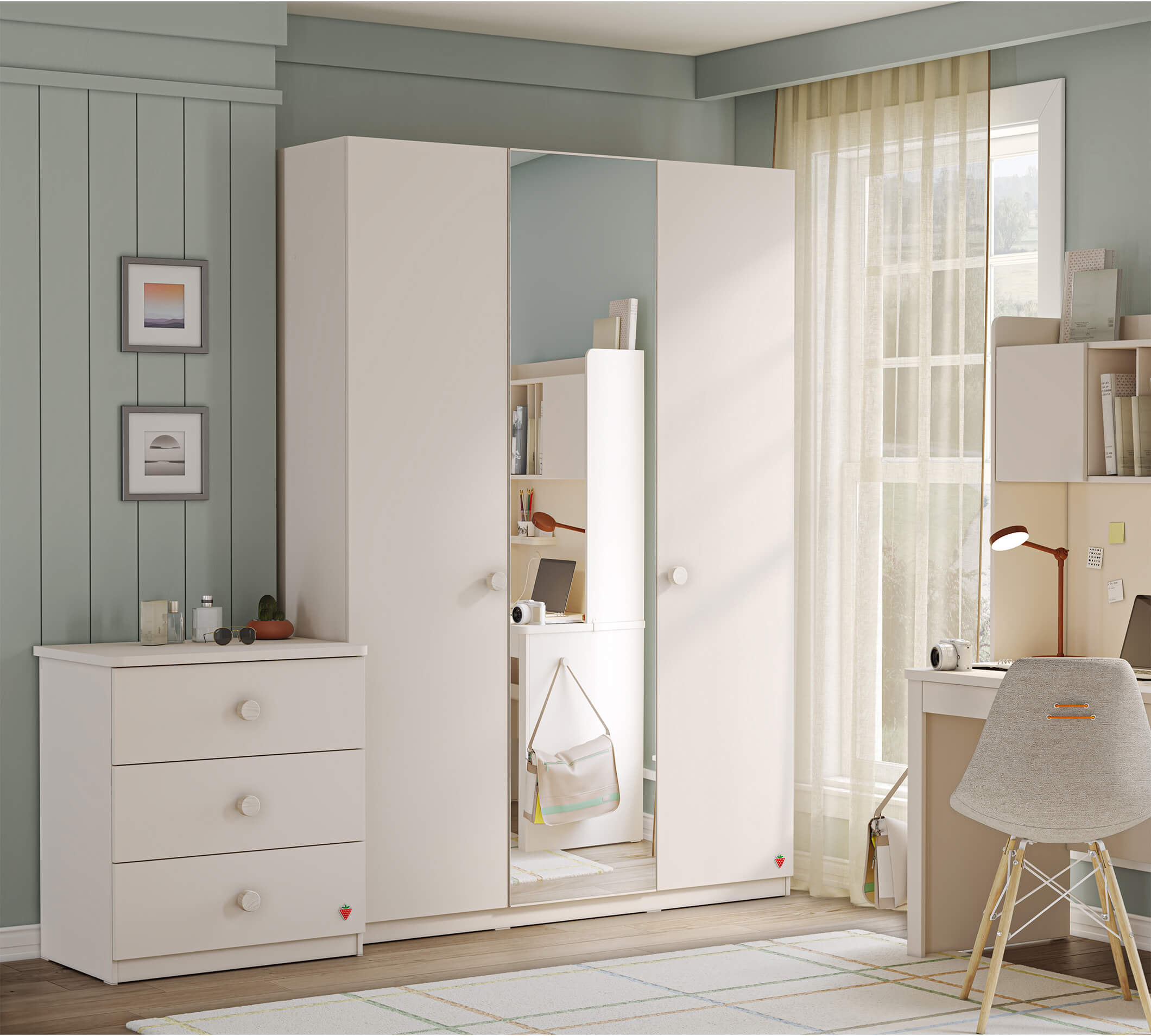 Cilek Varia Cream 3 DOORS Kleiderschrank WITH MIRROR