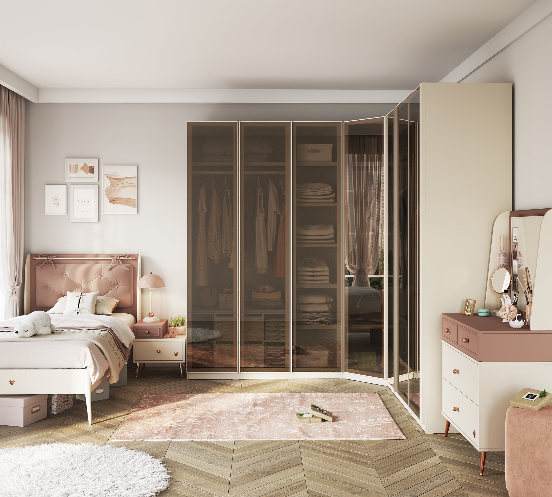 Cilek CORNER Tür Kleiderschrank CREAM (glass Tür)