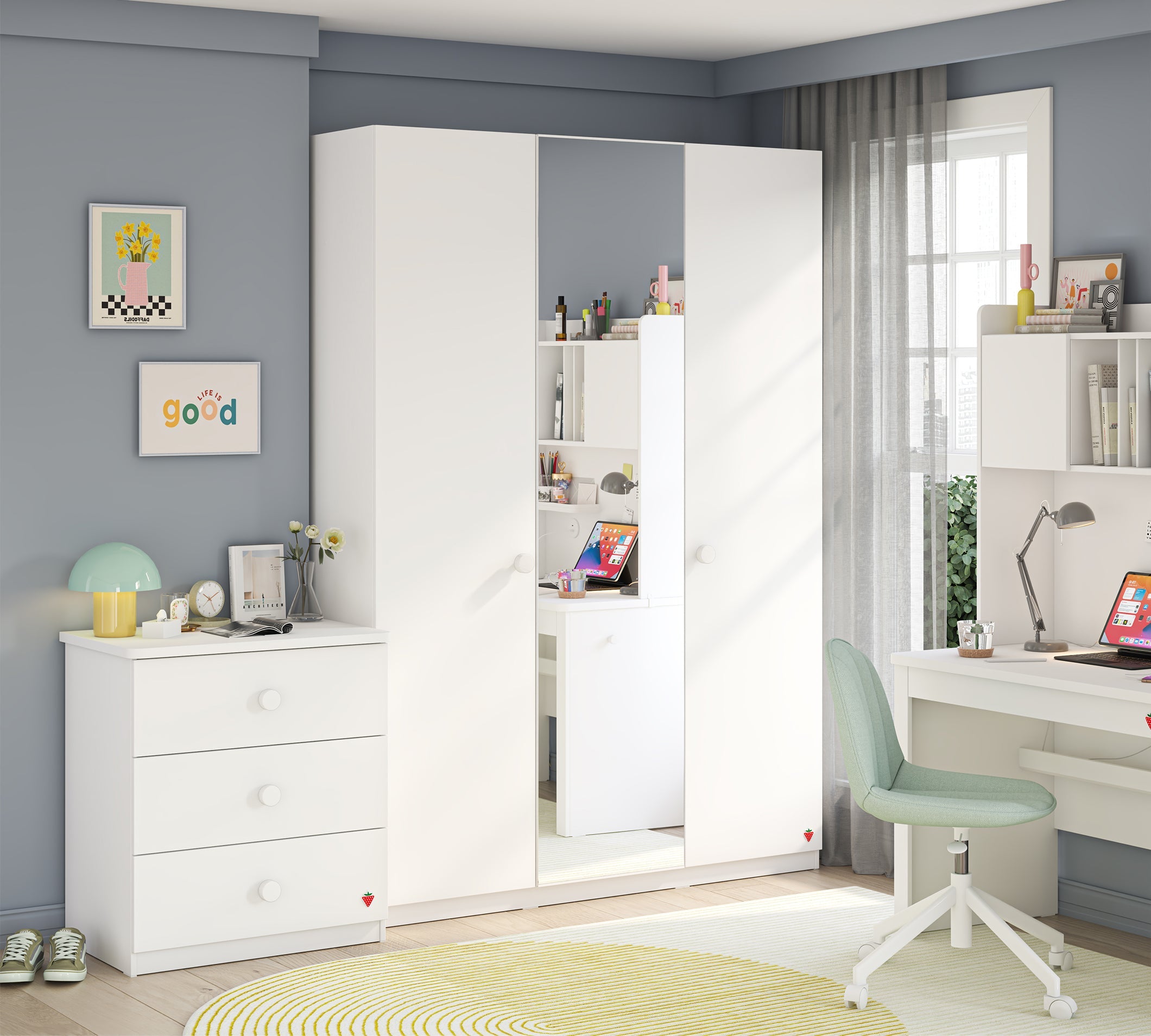 Cilek Varia White Varia Weiß 3 DOORS Kleiderschrank WITH MIRROR – Bild 5