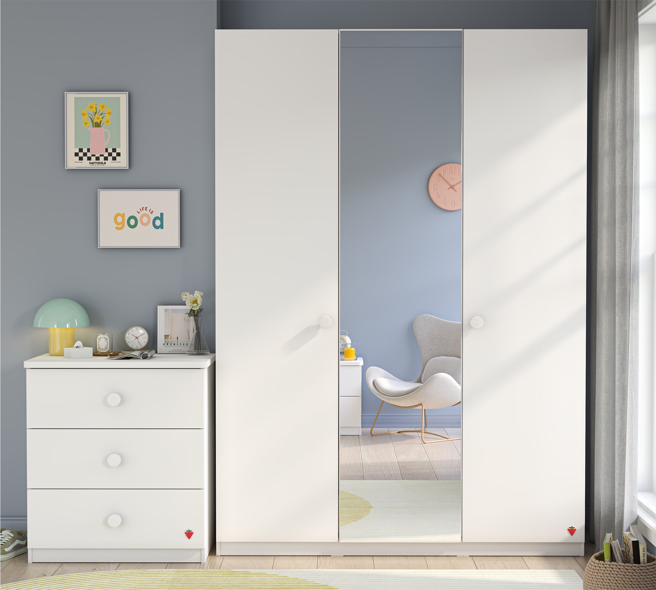 Cilek Varia White Varia Weiß 3 DOORS Kleiderschrank WITH MIRROR – Bild 6
