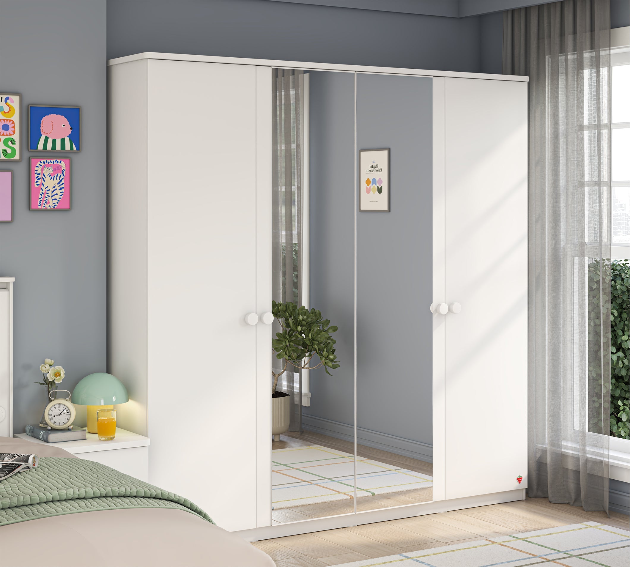 Cilek Varia White Varia Weiß 4 DOORS Kleiderschrank – Bild 5